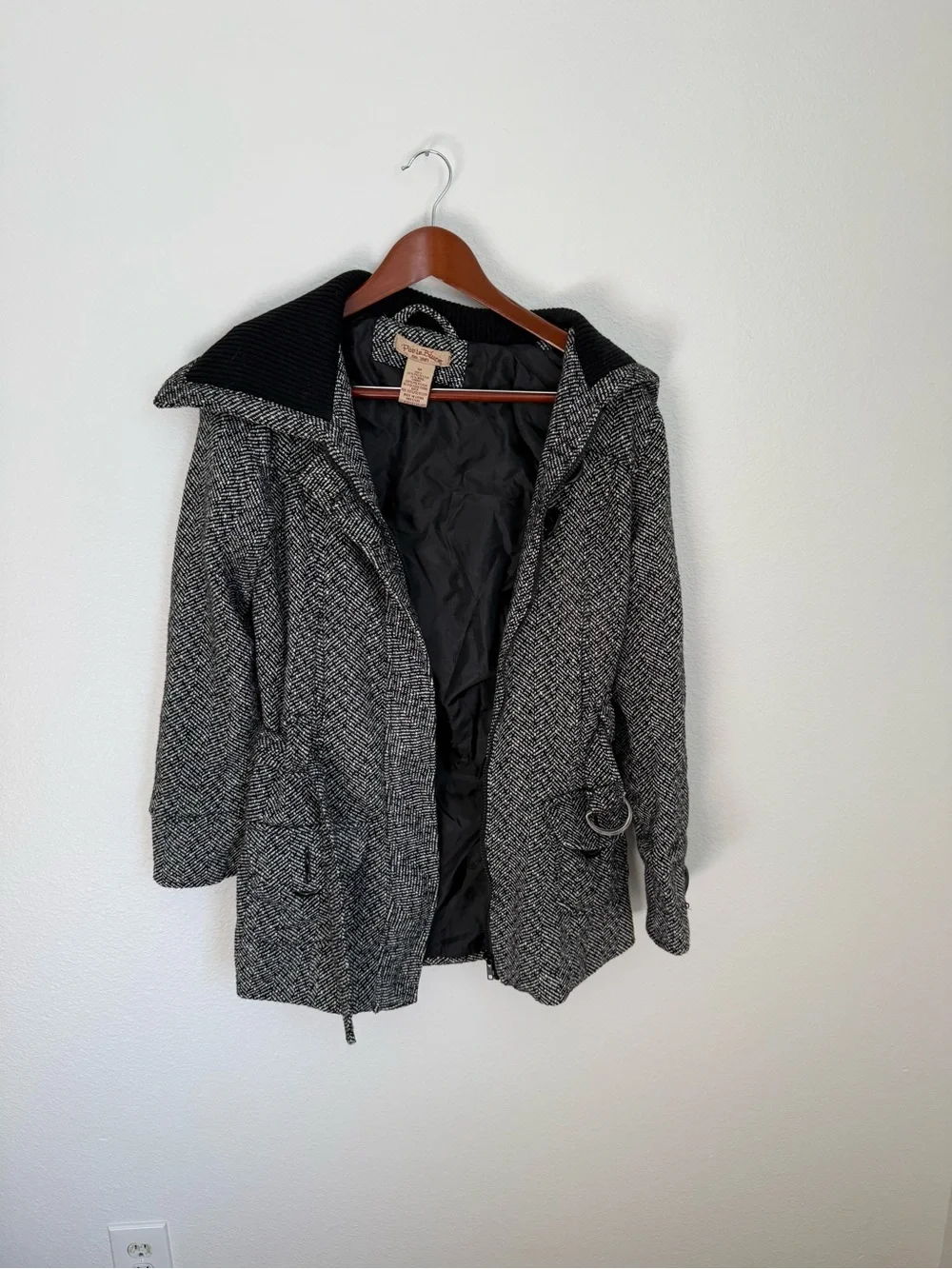Paris Blues Black & Gray Tweed Hooded Pea Coat